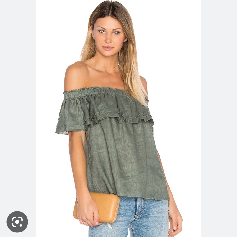 Young Fabulous & Broke XS Dark Olive Green Off Shoulder Ruffle Top